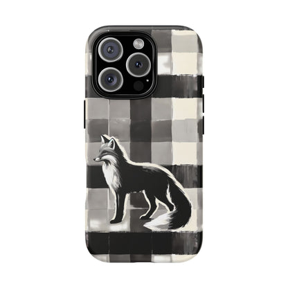 Black White Fox Phone Case - Monochrome Mystique - Artistic Fox Plaid Phone Case - Animal Lovers Dream - Nature Lovers Gift - Foxes - BOGO Cases