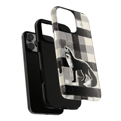 Black White Fox Phone Case - Monochrome Mystique - Artistic Fox Plaid Phone Case - Animal Lovers Dream - Nature Lovers Gift - Foxes - BOGO Cases