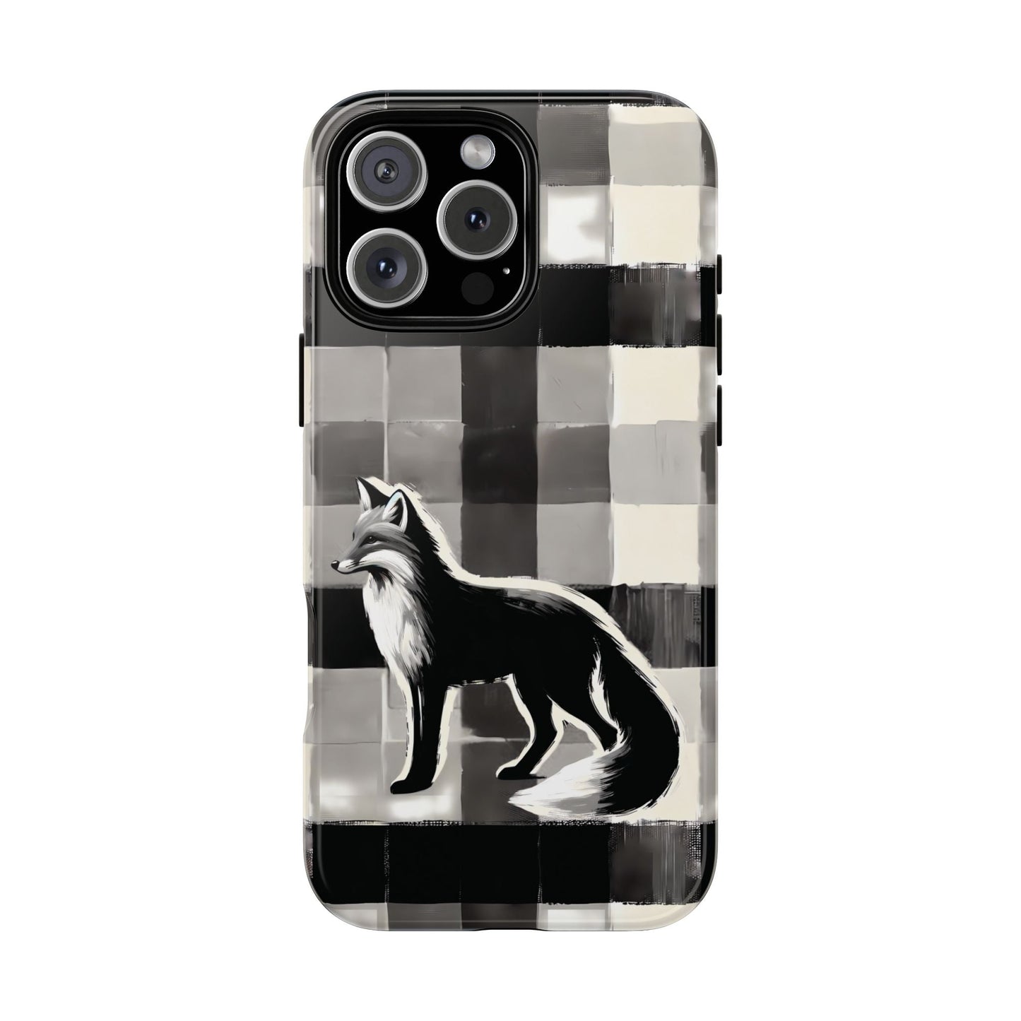 Black White Fox Phone Case - Monochrome Mystique - Artistic Fox Plaid Phone Case - Animal Lovers Dream - Nature Lovers Gift - Foxes - BOGO Cases