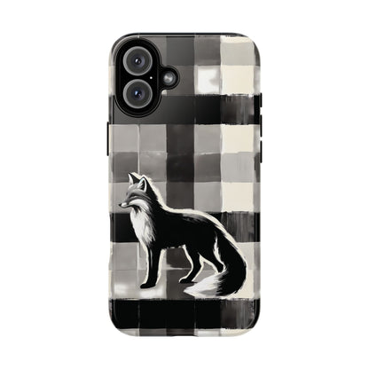 Black White Fox Phone Case - Monochrome Mystique - Artistic Fox Plaid Phone Case - Animal Lovers Dream - Nature Lovers Gift - Foxes - BOGO Cases