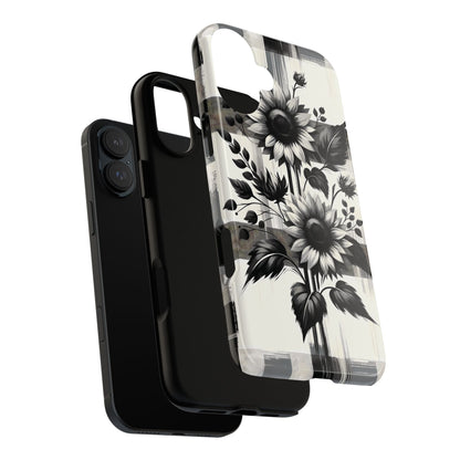 Black/White Sunflower Plaid Phone Case - Chic Noir Sunflower Plaid - Premium Protective Phone Case For iPhone, Samsung Galaxy, & Google. - BOGO Cases