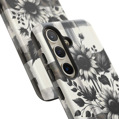 Black/White Sunflower Plaid Phone Case - Chic Noir Sunflower Plaid - Premium Protective Phone Case For iPhone, Samsung Galaxy, & Google. - BOGO Cases