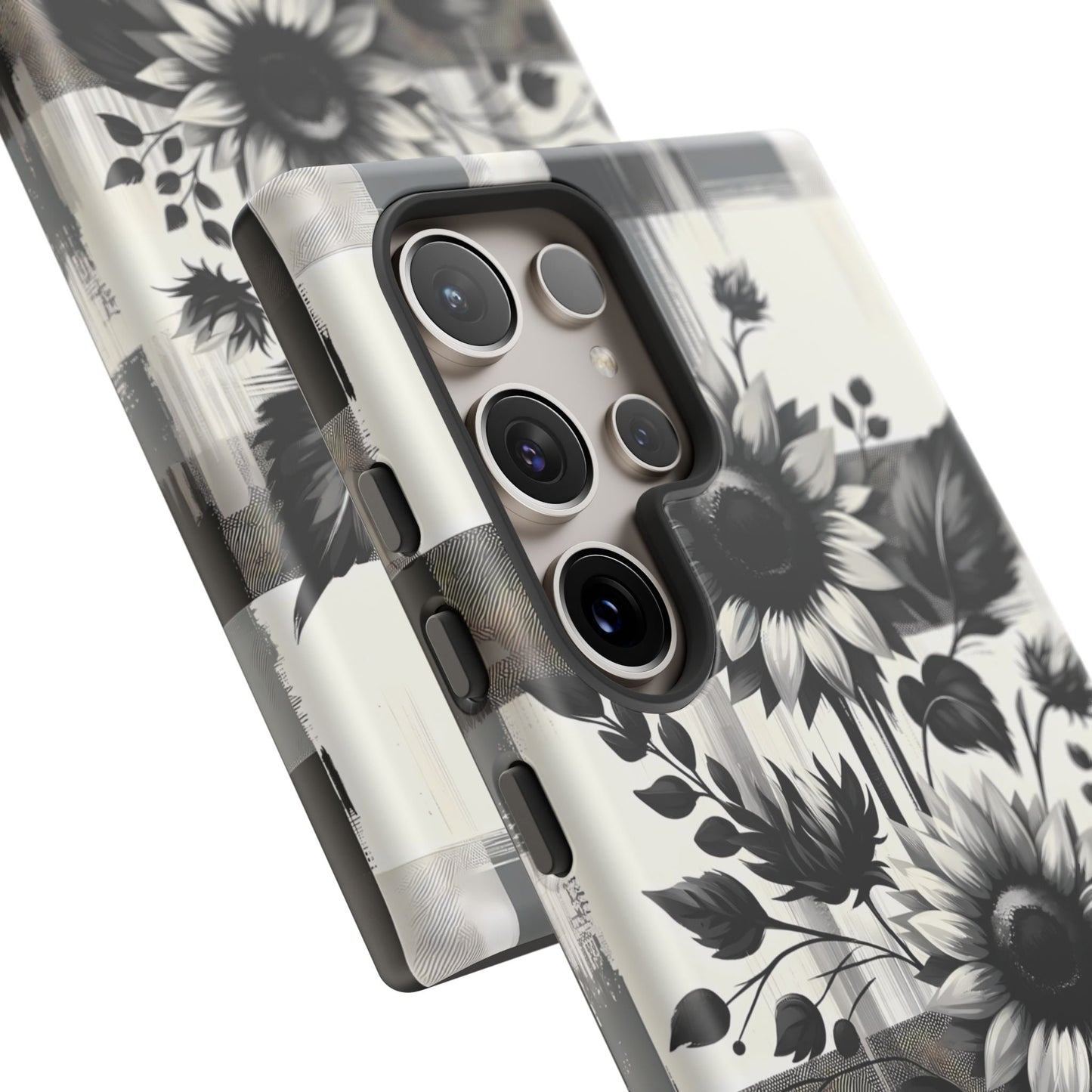 Black/White Sunflower Plaid Phone Case - Chic Noir Sunflower Plaid - Premium Protective Phone Case For iPhone, Samsung Galaxy, & Google. - BOGO Cases