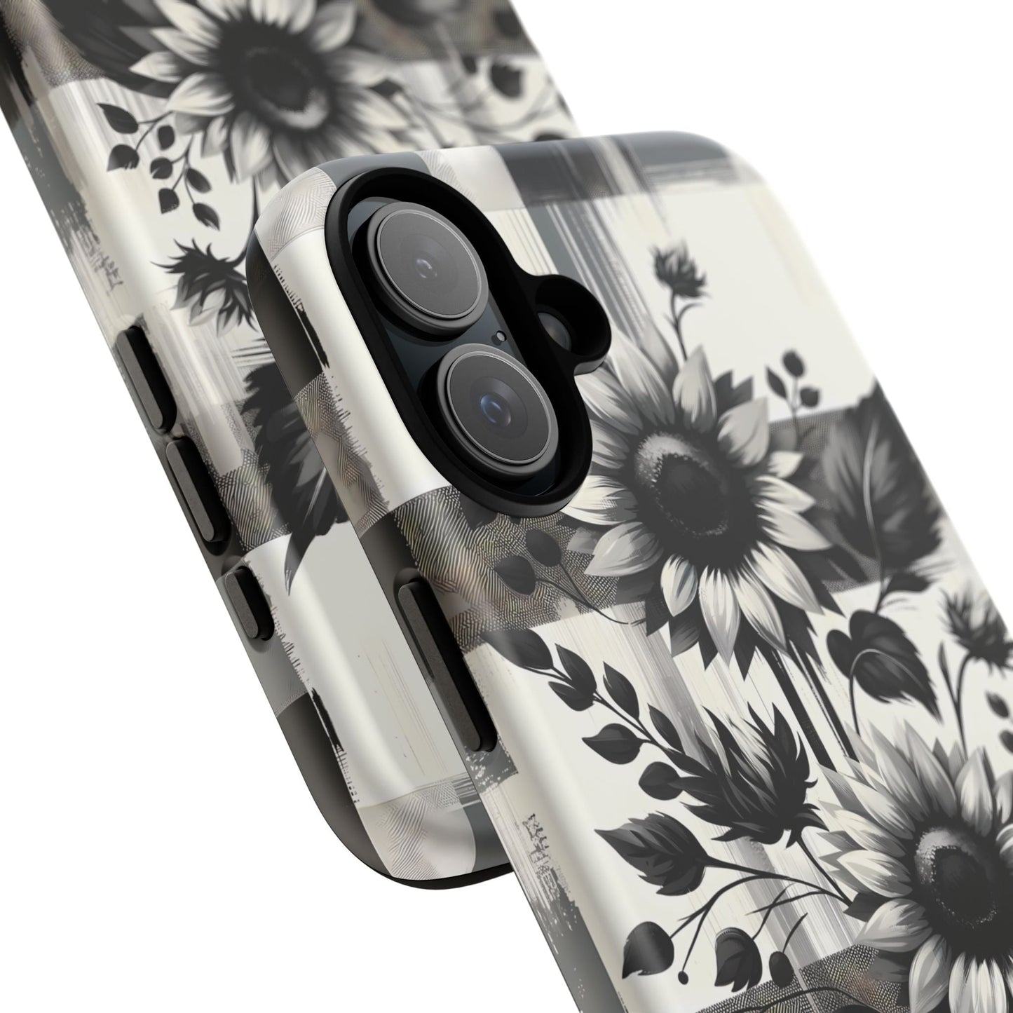 Black/White Sunflower Plaid Phone Case - Chic Noir Sunflower Plaid - Premium Protective Phone Case For iPhone, Samsung Galaxy, & Google. - BOGO Cases