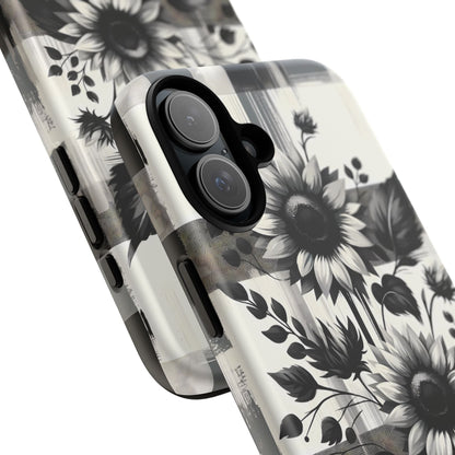 Black/White Sunflower Plaid Phone Case - Chic Noir Sunflower Plaid - Premium Protective Phone Case For iPhone, Samsung Galaxy, & Google. - BOGO Cases