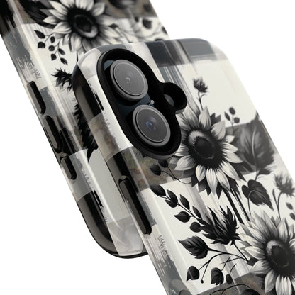 Black/White Sunflower Plaid Phone Case - Chic Noir Sunflower Plaid - Premium Protective Phone Case For iPhone, Samsung Galaxy, & Google. - BOGO Cases