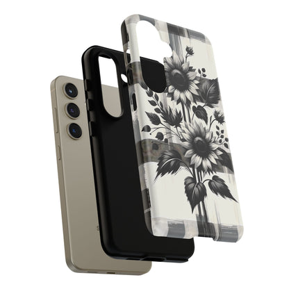 Black/White Sunflower Plaid Phone Case - Chic Noir Sunflower Plaid - Premium Protective Phone Case For iPhone, Samsung Galaxy, & Google. - BOGO Cases