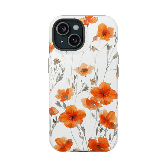 BOGO - Vibrant Blossom Serenade: Orange Watercolor Floral MagSafe Case For iPhones 13, 14, & 15 - BOGO Cases