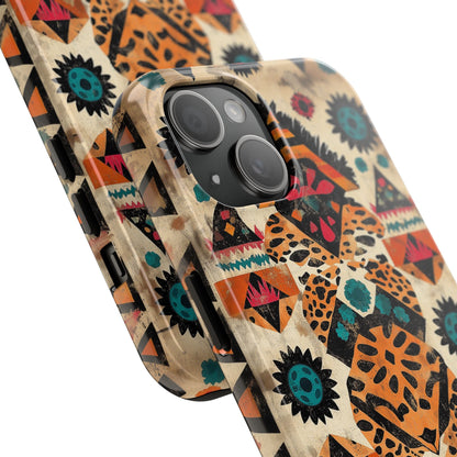 Bohemian Leopard & Tribal Floral Tough MagSafe iPhone Case – Vibrant Eclectic Design, Dual - Layer Protection - BOGO Cases