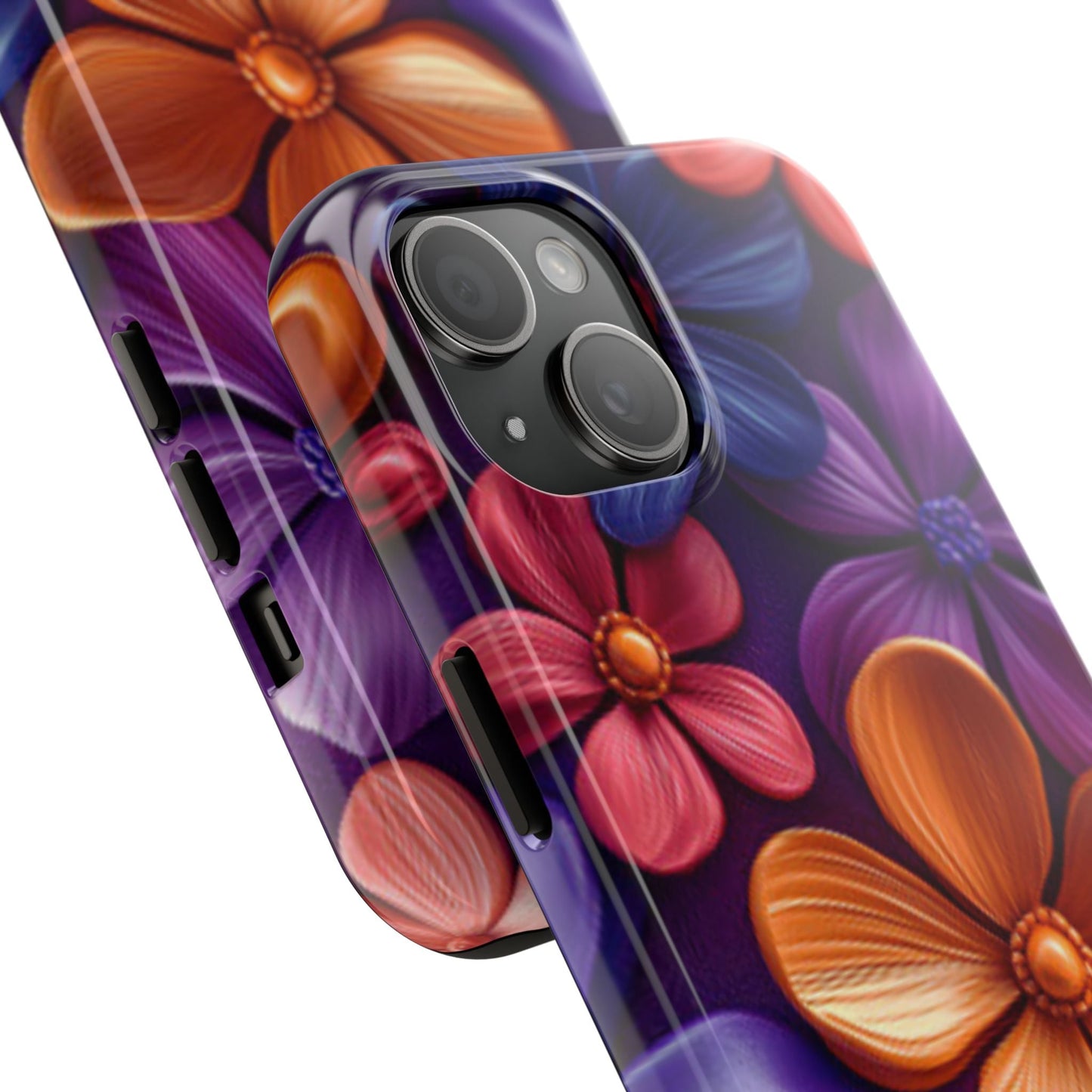 Bold Floral 3D iPhone Case – Vivid Purple and Orange Flower Design, Shock - Resistant - BOGO Cases