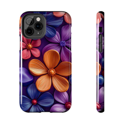 Bold Floral 3D iPhone Case – Vivid Purple and Orange Flower Design, Shock - Resistant - BOGO Cases