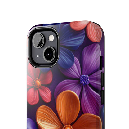 Bold Floral 3D iPhone Case – Vivid Purple and Orange Flower Design, Shock - Resistant - BOGO Cases