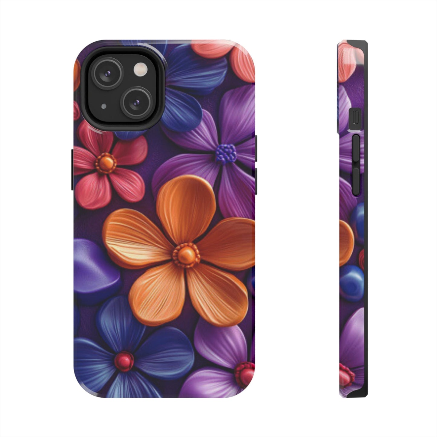 Bold Floral 3D iPhone Case – Vivid Purple and Orange Flower Design, Shock - Resistant - BOGO Cases