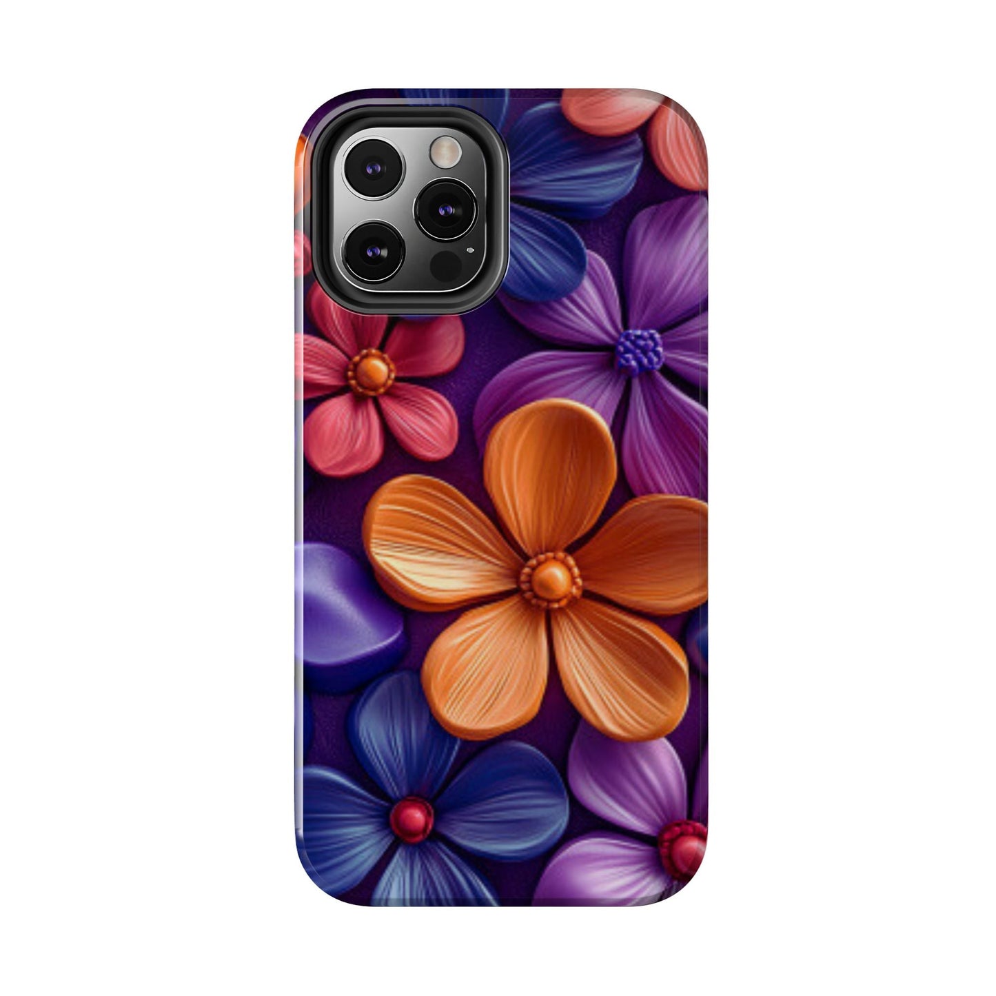 Bold Floral 3D iPhone Case – Vivid Purple and Orange Flower Design, Shock - Resistant - BOGO Cases