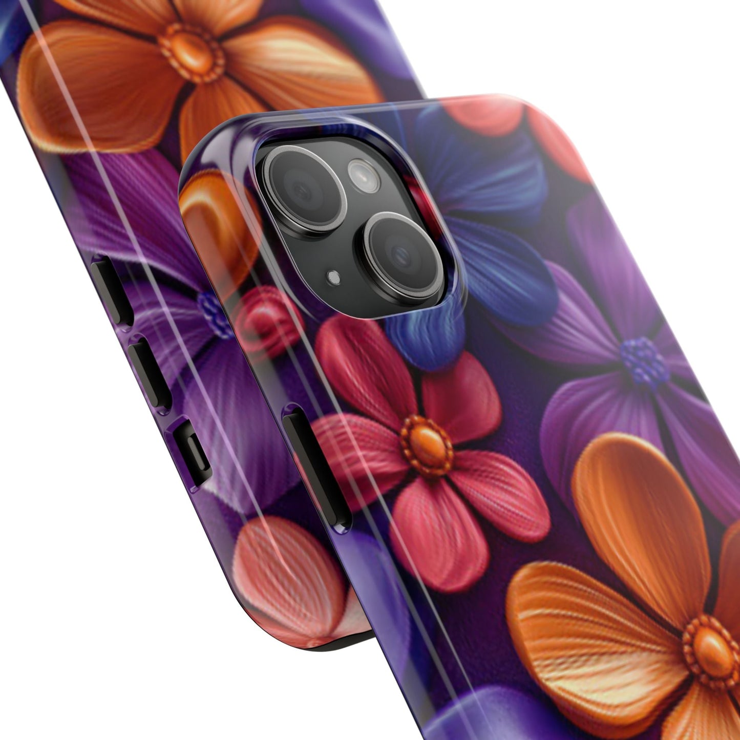 Bold Floral 3D iPhone Case – Vivid Purple and Orange Flower Design, Shock - Resistant - BOGO Cases