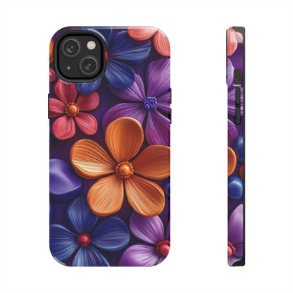 Bold Floral 3D iPhone Case – Vivid Purple and Orange Flower Design, Shock - Resistant - BOGO Cases