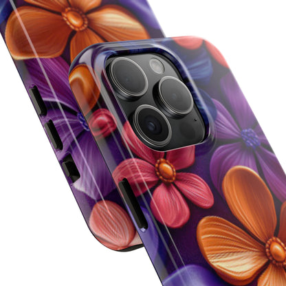 Bold Floral 3D iPhone Case – Vivid Purple and Orange Flower Design, Shock - Resistant - BOGO Cases