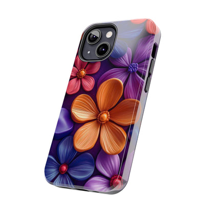 Bold Floral 3D iPhone Case – Vivid Purple and Orange Flower Design, Shock - Resistant - BOGO Cases