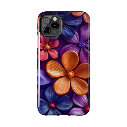 Bold Floral 3D iPhone Case – Vivid Purple and Orange Flower Design, Shock - Resistant - BOGO Cases