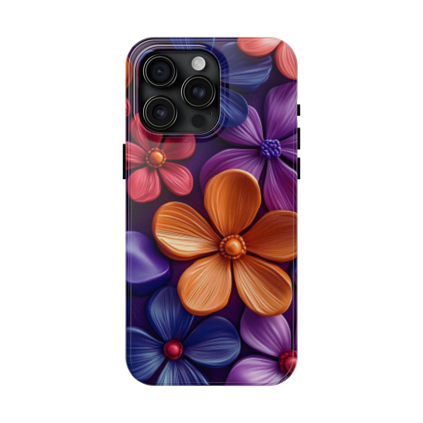 Bold Floral 3D iPhone Case – Vivid Purple and Orange Flower Design, Shock - Resistant - BOGO Cases