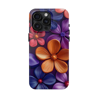 Bold Floral 3D iPhone Case – Vivid Purple and Orange Flower Design, Shock - Resistant - BOGO Cases