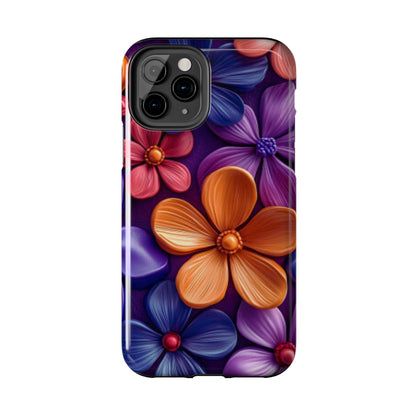 Bold Floral 3D iPhone Case – Vivid Purple and Orange Flower Design, Shock - Resistant - BOGO Cases