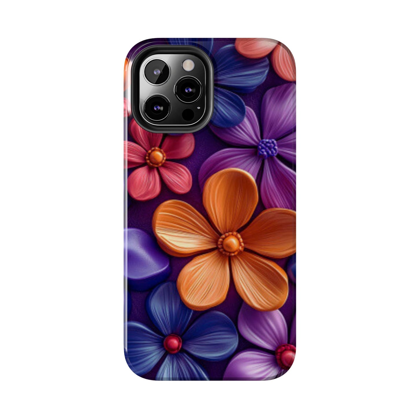 Bold Floral 3D iPhone Case – Vivid Purple and Orange Flower Design, Shock - Resistant - BOGO Cases