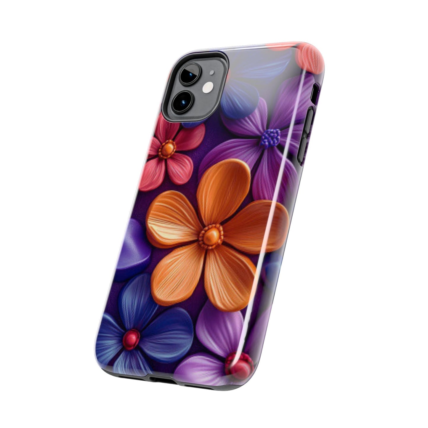 Bold Floral 3D iPhone Case – Vivid Purple and Orange Flower Design, Shock - Resistant - BOGO Cases