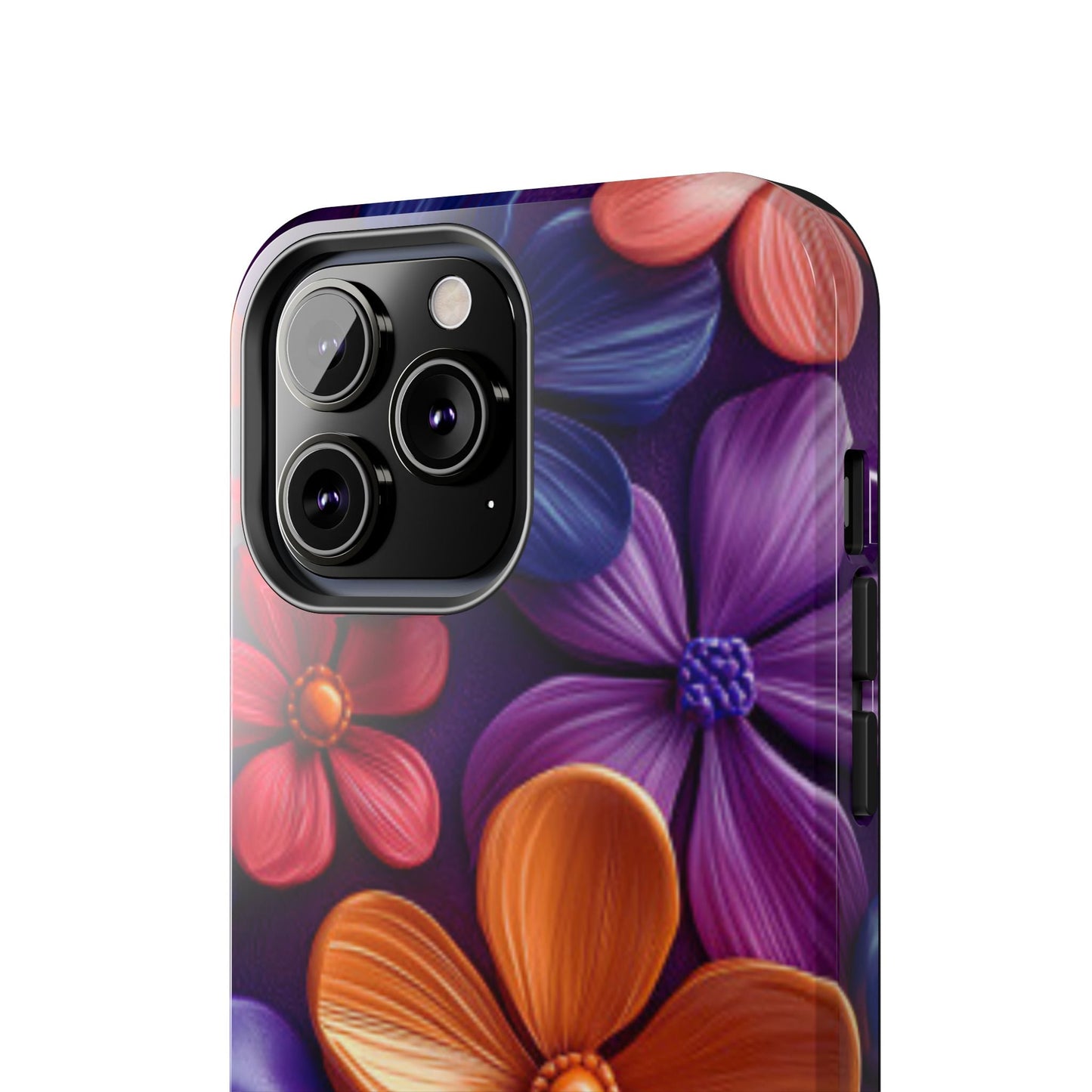 Bold Floral 3D iPhone Case – Vivid Purple and Orange Flower Design, Shock - Resistant - BOGO Cases