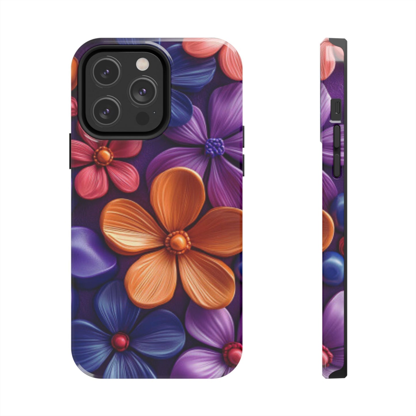 Bold Floral 3D iPhone Case – Vivid Purple and Orange Flower Design, Shock - Resistant - BOGO Cases