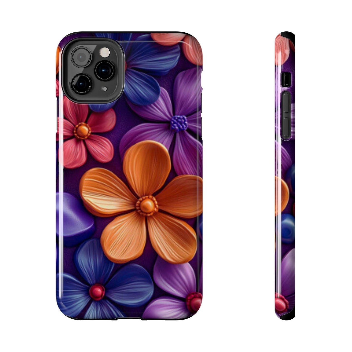 Bold Floral 3D iPhone Case – Vivid Purple and Orange Flower Design, Shock - Resistant - BOGO Cases