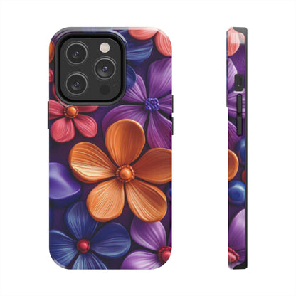 Bold Floral 3D iPhone Case – Vivid Purple and Orange Flower Design, Shock - Resistant - BOGO Cases