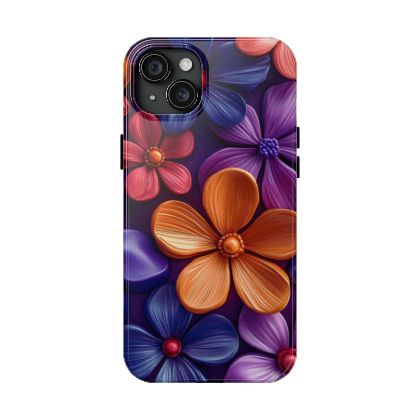 Bold Floral 3D iPhone Case – Vivid Purple and Orange Flower Design, Shock - Resistant - BOGO Cases