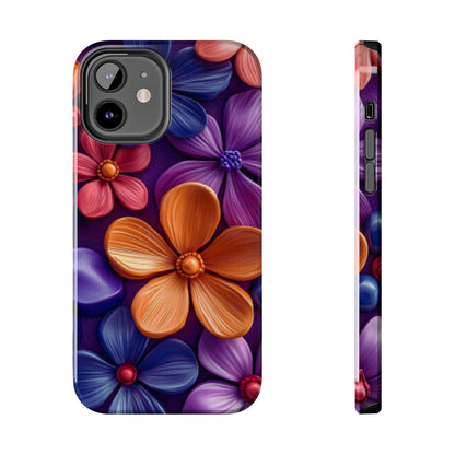 Bold Floral 3D iPhone Case – Vivid Purple and Orange Flower Design, Shock - Resistant - BOGO Cases