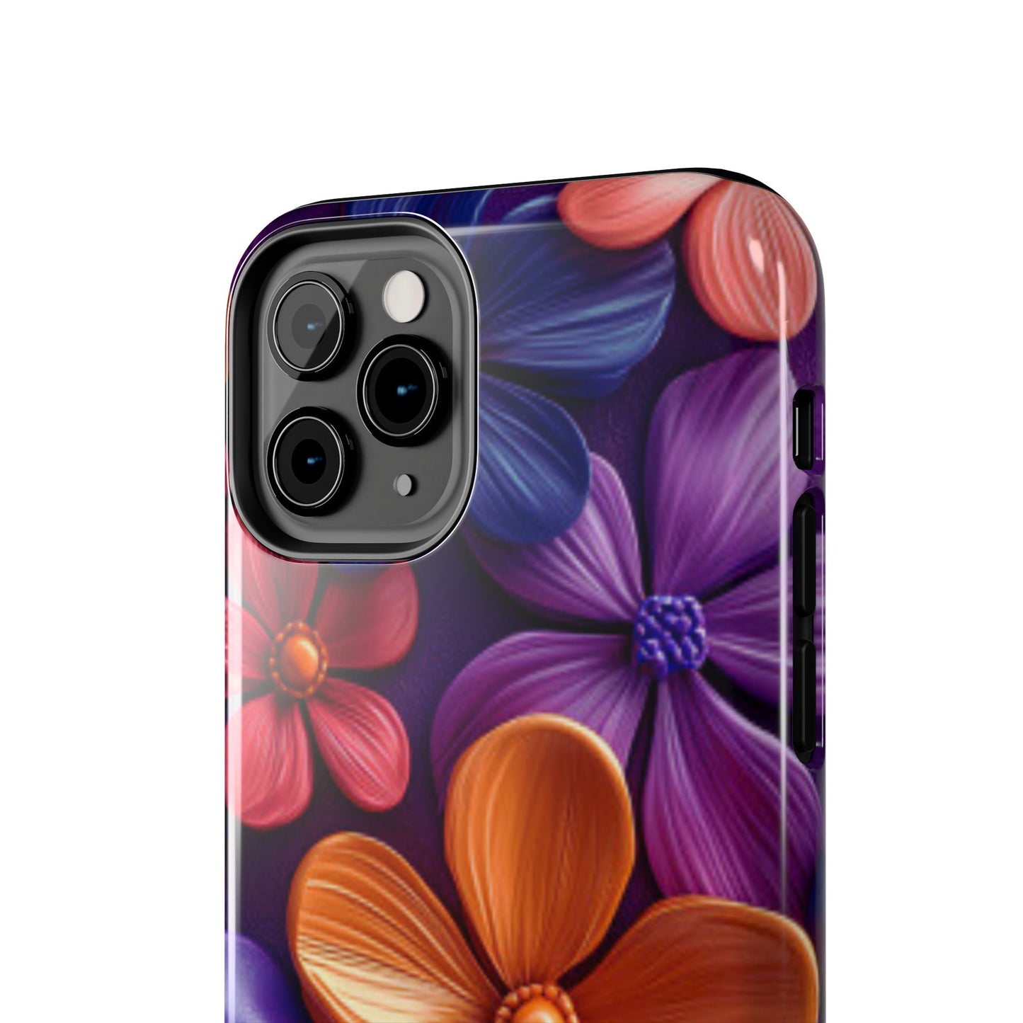 Bold Floral 3D iPhone Case – Vivid Purple and Orange Flower Design, Shock - Resistant - BOGO Cases