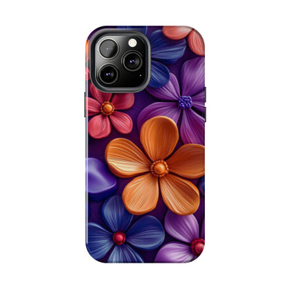 Bold Floral 3D iPhone Case – Vivid Purple and Orange Flower Design, Shock - Resistant - BOGO Cases