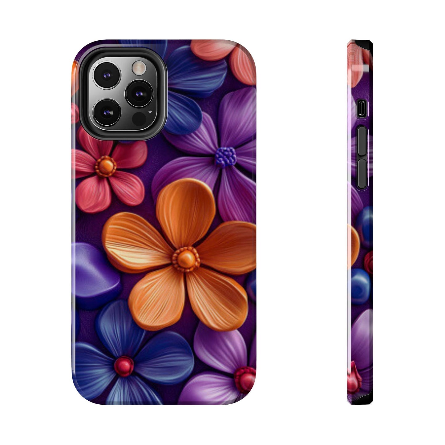 Bold Floral 3D iPhone Case – Vivid Purple and Orange Flower Design, Shock - Resistant - BOGO Cases