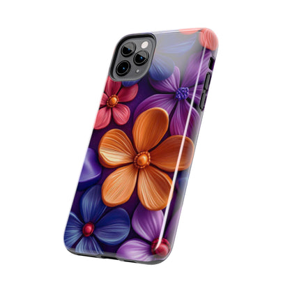 Bold Floral 3D iPhone Case – Vivid Purple and Orange Flower Design, Shock - Resistant - BOGO Cases