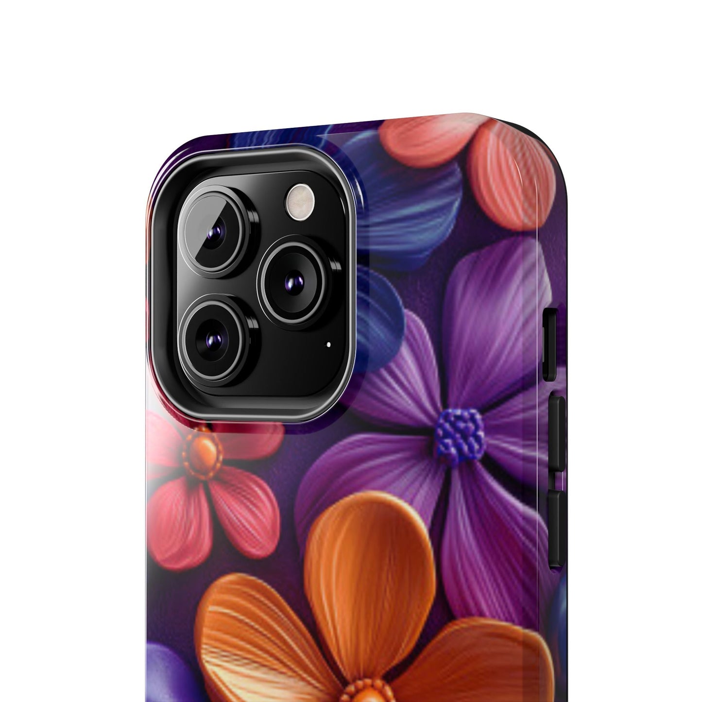 Bold Floral 3D iPhone Case – Vivid Purple and Orange Flower Design, Shock - Resistant - BOGO Cases