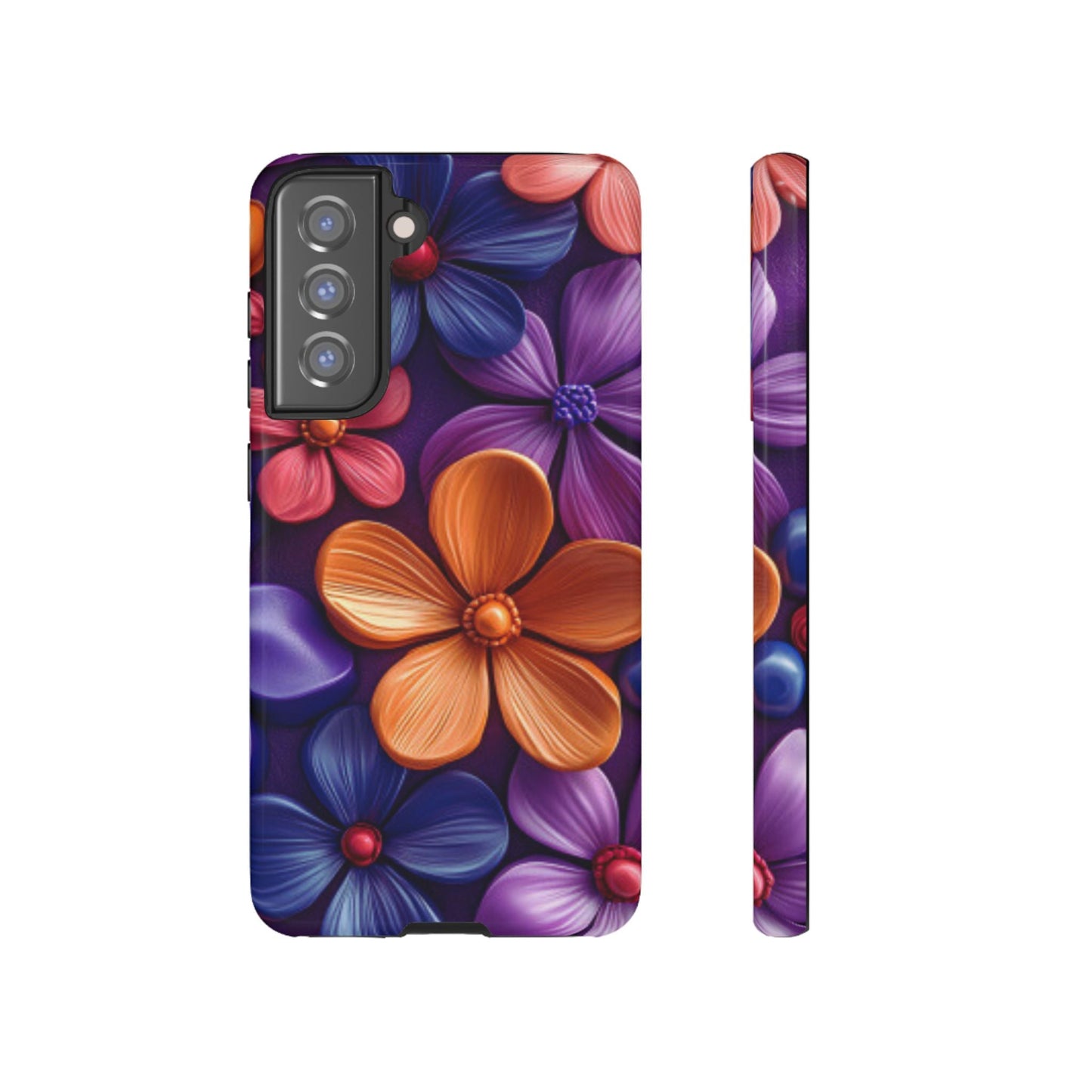 Bold Floral 3D Samsung Galaxy Case – Vivid Purple and Orange Flower Design, Shock - Resistant - BOGO Cases