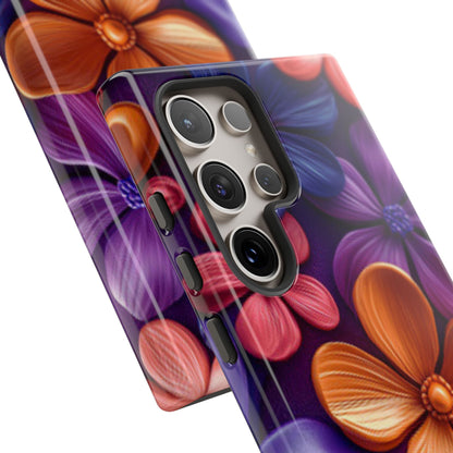 Bold Floral 3D Samsung Galaxy Case – Vivid Purple and Orange Flower Design, Shock - Resistant - BOGO Cases