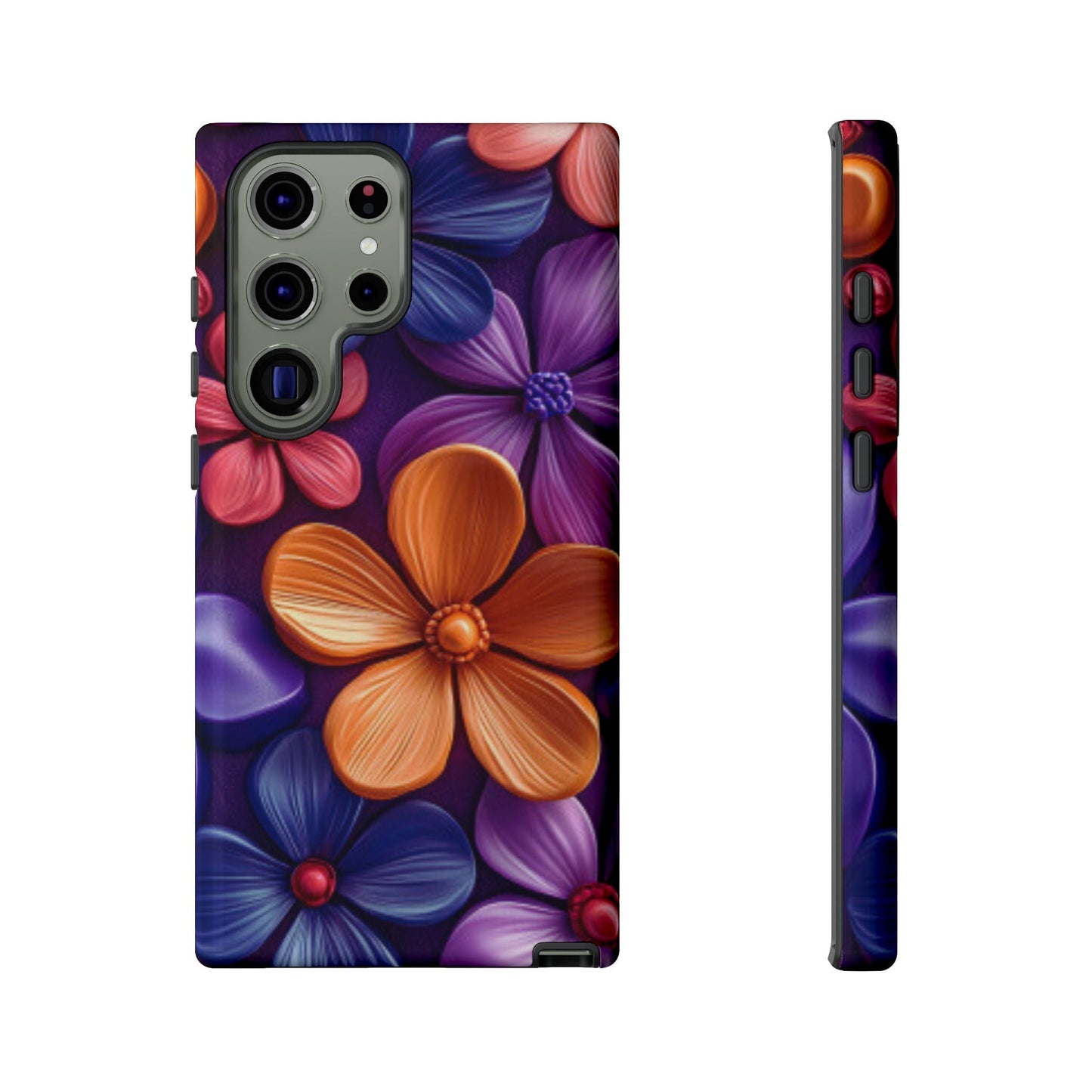 Bold Floral 3D Samsung Galaxy Case – Vivid Purple and Orange Flower Design, Shock - Resistant - BOGO Cases