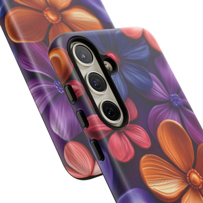 Bold Floral 3D Samsung Galaxy Case – Vivid Purple and Orange Flower Design, Shock - Resistant - BOGO Cases