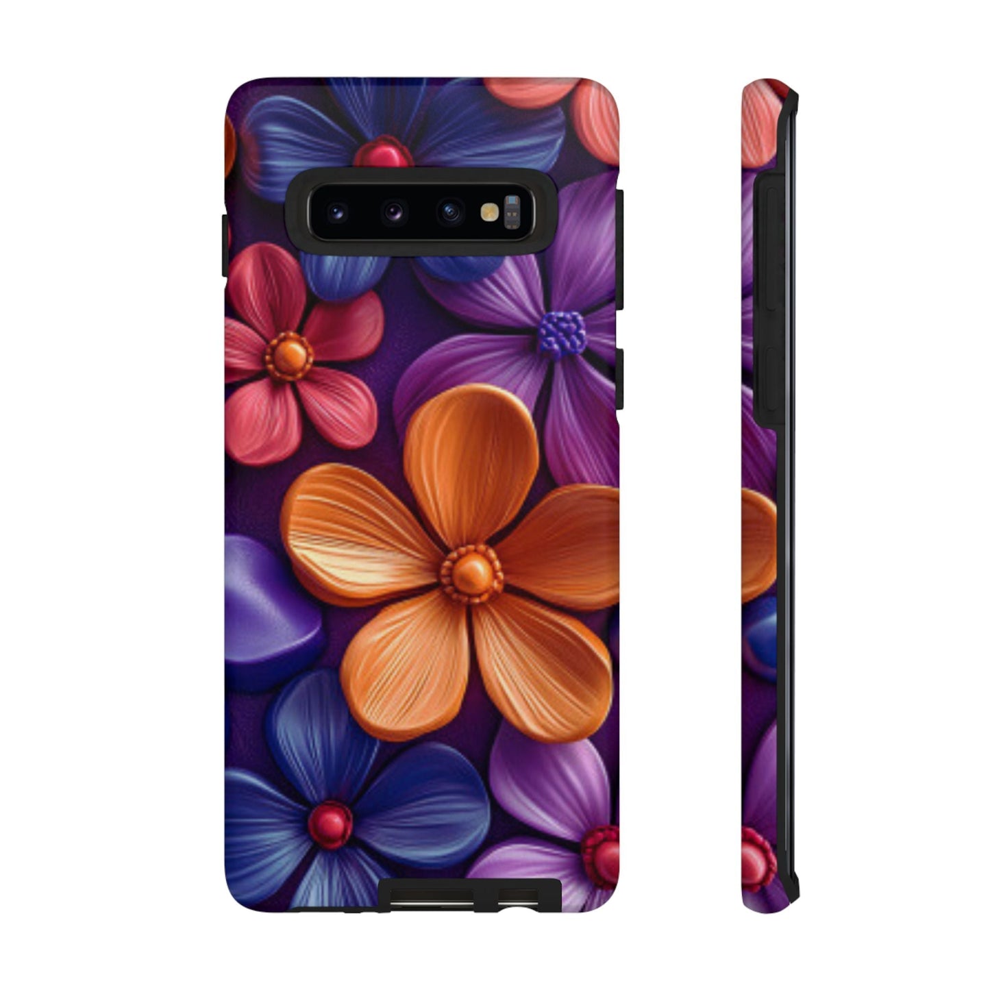 Bold Floral 3D Samsung Galaxy Case – Vivid Purple and Orange Flower Design, Shock - Resistant - BOGO Cases