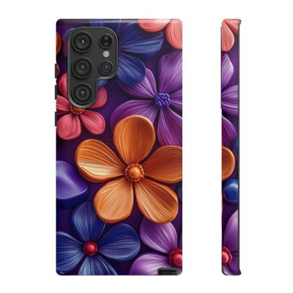 Bold Floral 3D Samsung Galaxy Case – Vivid Purple and Orange Flower Design, Shock - Resistant - BOGO Cases