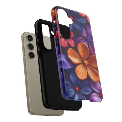 Bold Floral 3D Samsung Galaxy Case – Vivid Purple and Orange Flower Design, Shock - Resistant - BOGO Cases