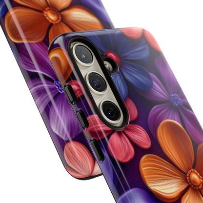 Bold Floral 3D Samsung Galaxy Case – Vivid Purple and Orange Flower Design, Shock - Resistant - BOGO Cases