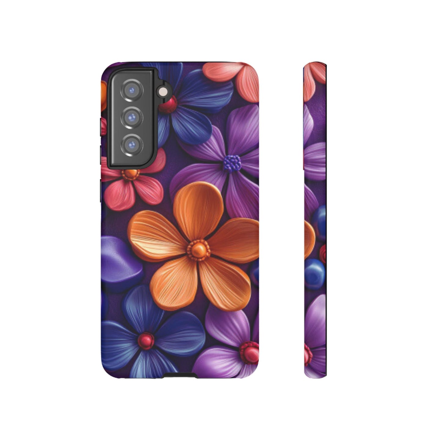 Bold Floral 3D Samsung Galaxy Case – Vivid Purple and Orange Flower Design, Shock - Resistant - BOGO Cases