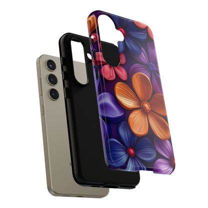 Bold Floral 3D Samsung Galaxy Case – Vivid Purple and Orange Flower Design, Shock - Resistant - BOGO Cases