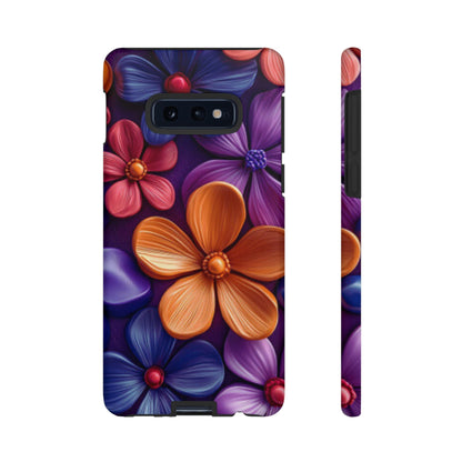 Bold Floral 3D Samsung Galaxy Case – Vivid Purple and Orange Flower Design, Shock - Resistant - BOGO Cases